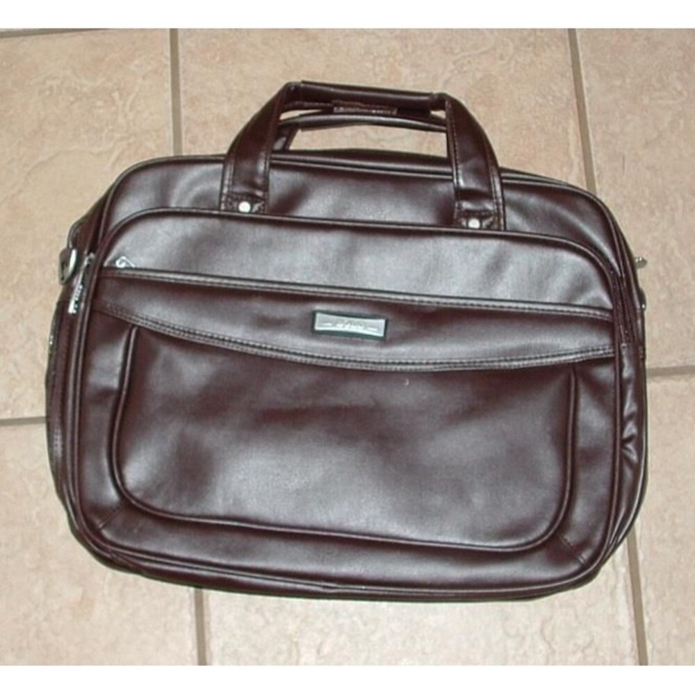 NEW NWOT Brown Faux Leather Laptop Tote 17 X 13 Business School Bag BOLO ARES